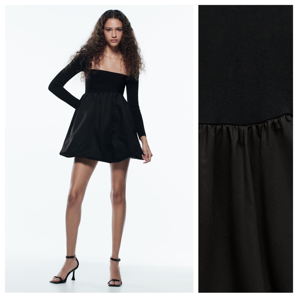 🌹NWT. Zara Black Knitted Mini Dress with Contrasting Details. Size S.